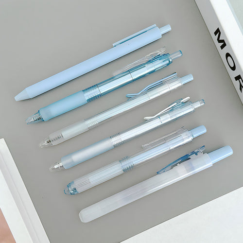 Blue Retractable Gel Pens Black Ink & Highlighter (set of 6)