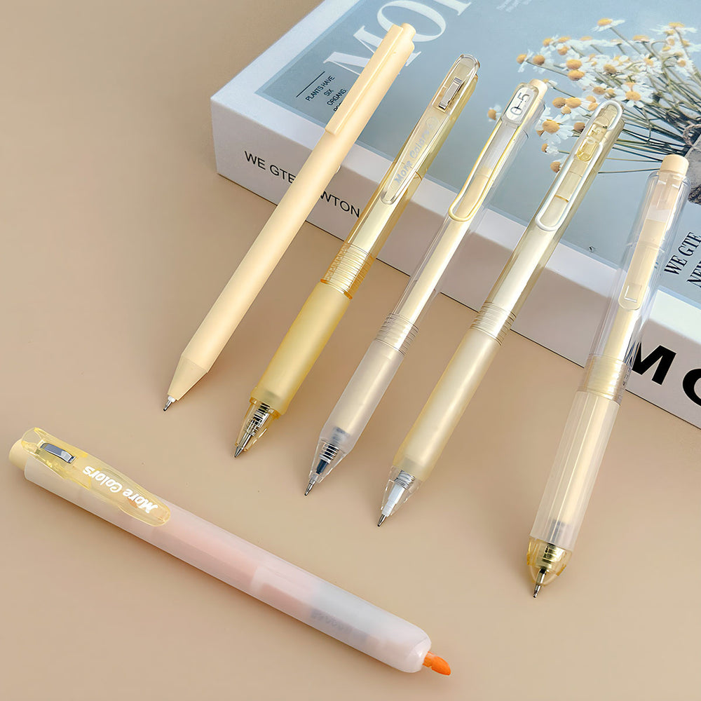 Yellow Retractable Gel Pens Black Ink & Highlighter (set of 6)