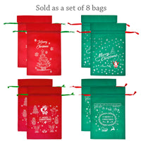 Christmas Non-Woven Red & Green Drawstring Gift Bags (set of 8)