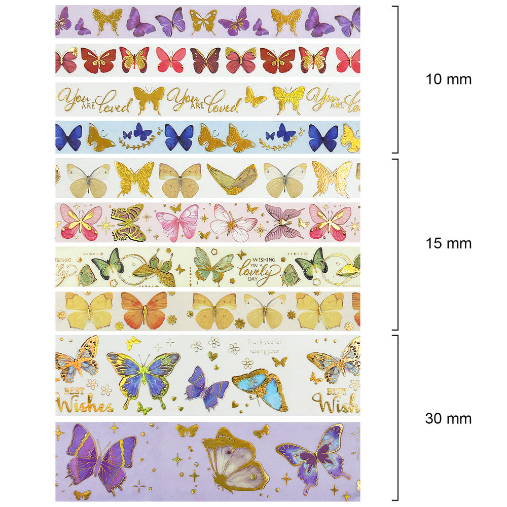 Butterflies & Gold Foil Washi Tape Set (10 rolls)