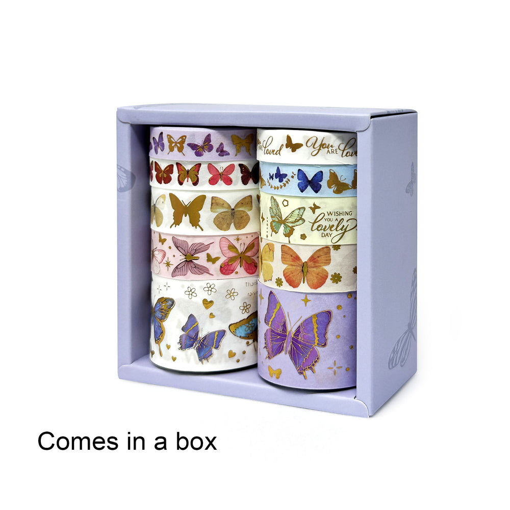 Butterflies & Gold Foil Washi Tape Set (10 rolls)