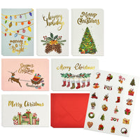 Blank Gold Foil Christmas Greeting Cards with Envelopes & Stickers for Holidays, Friends, Family (Set of 24)