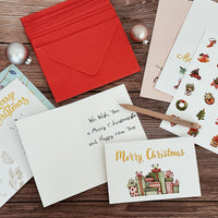 Blank Gold Foil Christmas Greeting Cards with Envelopes & Stickers for Holidays, Friends, Family (Set of 24)