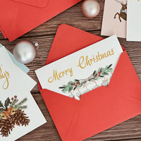 Blank Gold Foil Christmas Greeting Cards with Envelopes & Stickers for Holidays, Friends, Family (Set of 24)