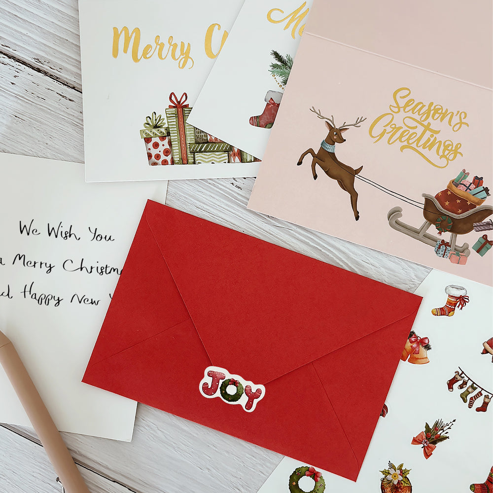 Blank Gold Foil Christmas Greeting Cards with Envelopes & Stickers for Holidays, Friends, Family (Set of 24)