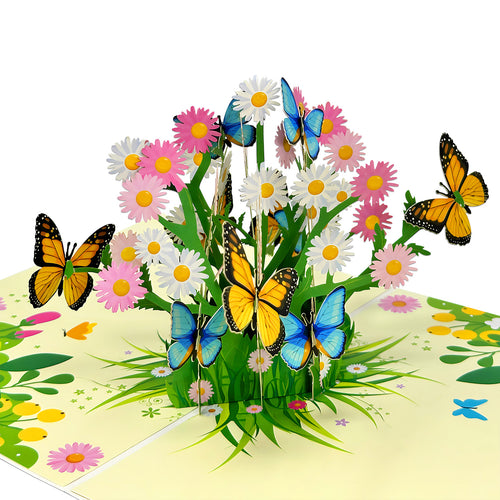 3D Pop Up Floral Greeting Card, Flower Bouquet Card for Mother's Day, Birthday, Anniversary, All Occasions, Butterflies