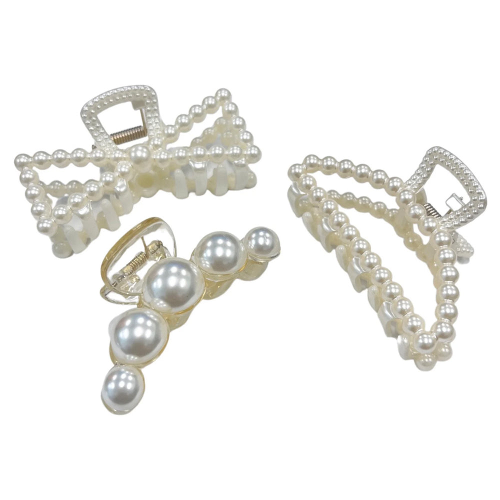 Large Pearl Hair Claws Clips (set of 3)