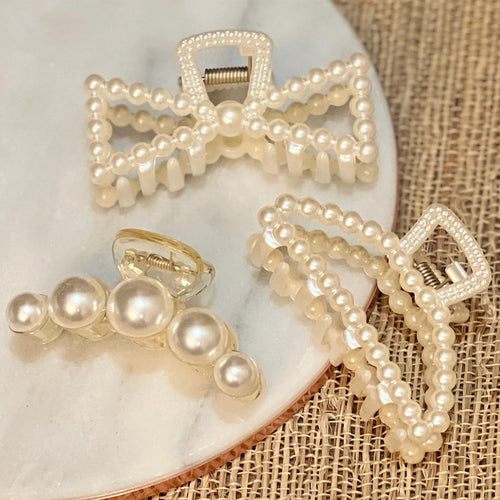 Large Pearl Hair Claws Clips (set of 3)