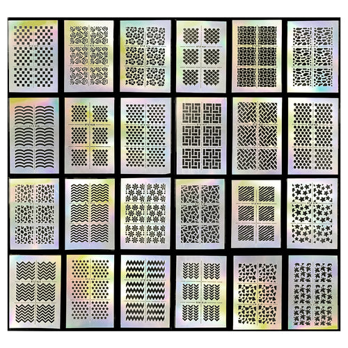 Holographic Nail Art Nail Stickers Bundle, 24 Designs