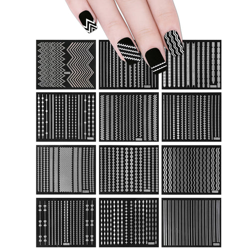 Holographic Nail Stickers Nail Strips 3D Nail Art (12 sheets)