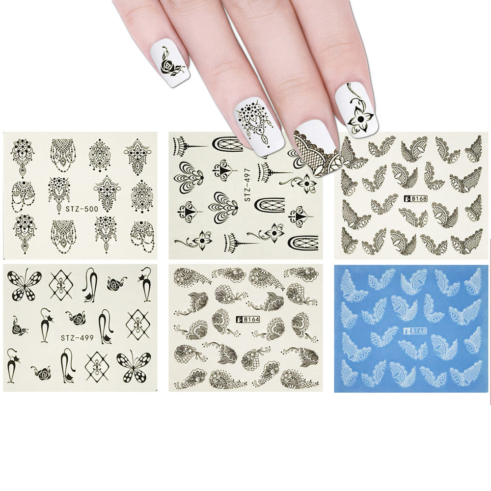 10 Sheets Henna Nails Mehndi Nails Water Slide Nail Art Nail Decal Set ...