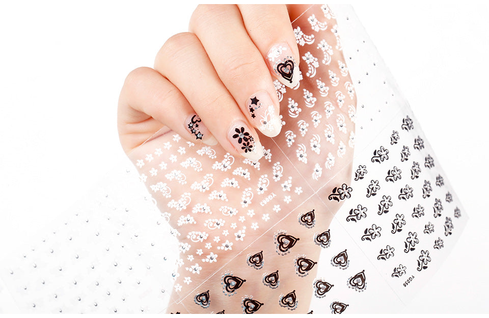 White Emboss Flowers 5D Nail Stickers Wave Line Nail Art Manicure  Decorations | eBay