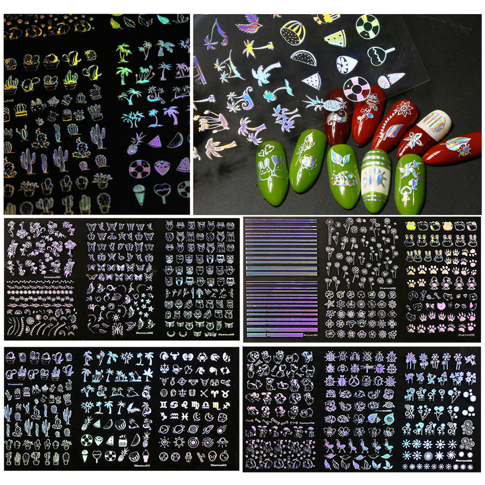 Holographic Animals, Flowers & Shapes Nail Art Holographic Nail Stickers (12 sheets)