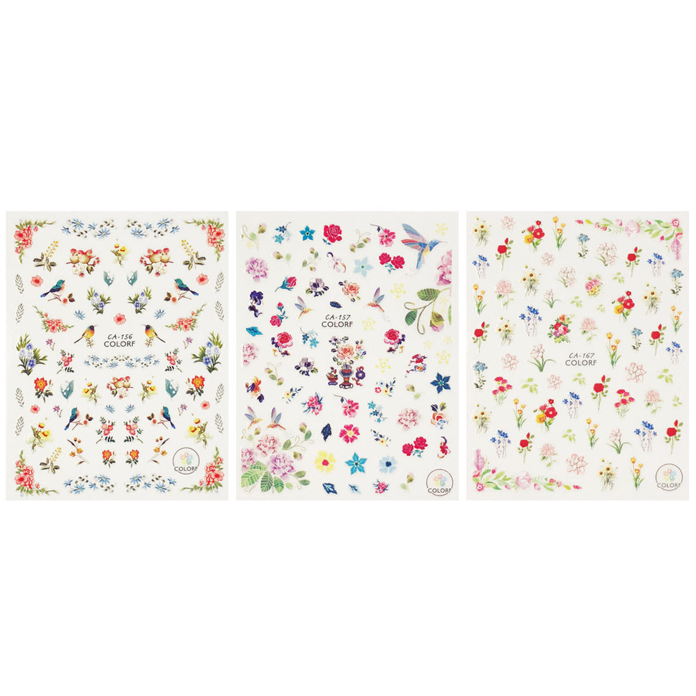 Blooming Flowers & Birds Nail Art Flower & Birds Nail Stickers (3 sheets)