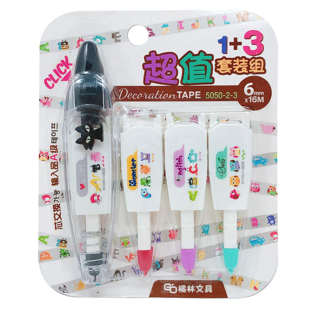 Pets & ABC's Decorative Correction Tape Pens Novelty Stationery Supply (Pen + 3 Cartridges)