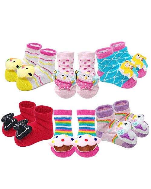 Baby Girl Booties 3D Non-Skid Baby Socks (Set of 6)