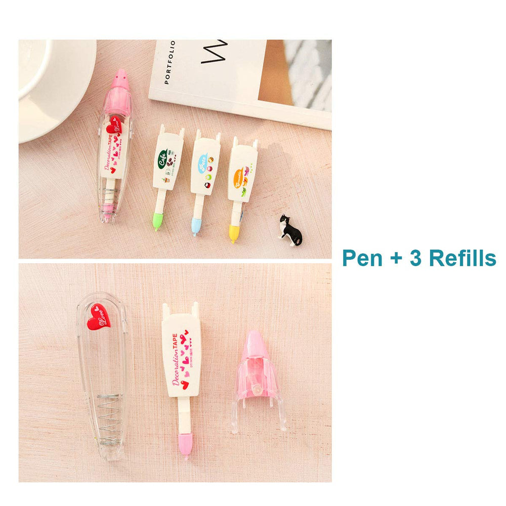 Cafe & Hearts Decorative Correction Tape Pens Novelty Stationery Supply (Pen + 3 Cartridges)
