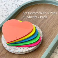 Multi-color Heart Transparent Sticky Notes Waterproof Memo Pads (250 sheets)