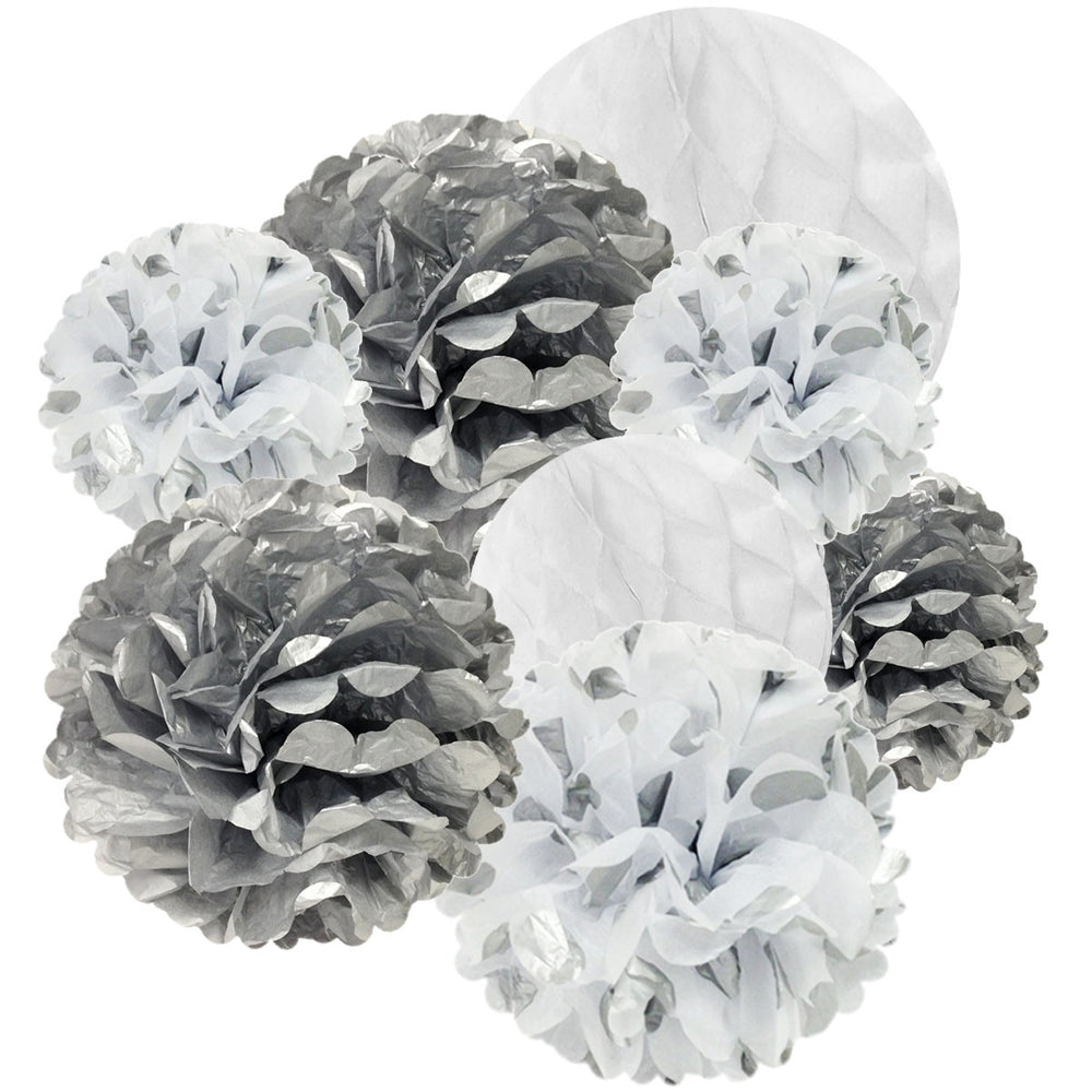 Small 8 Inch Honeycomb Puff Balls (3-Pack) - White Center – Devra Party Art