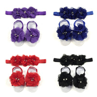 Baby Girl Barefoot Flower Sandals & Headbands Children's Hair Accessory (set of 4)