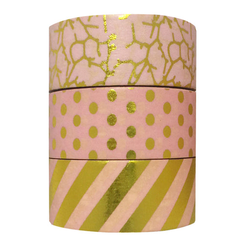 Fun with Pink Gold Foil Washi Tapes (set of 3)
