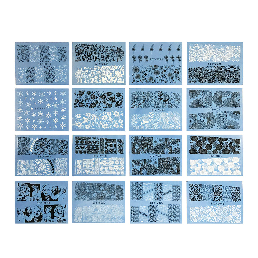 Black & White Water Slide Nail Art Nail Decal Sheets (48 sheets)