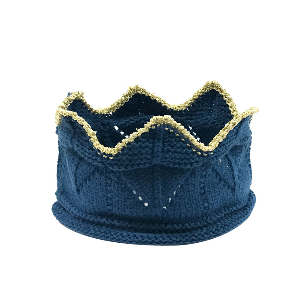 Crochet Knit Crown Headband with Gold Trim