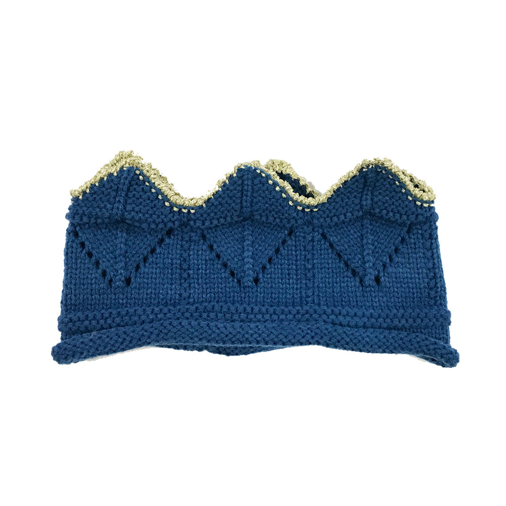 Crochet Knit Crown Headband with Gold Trim