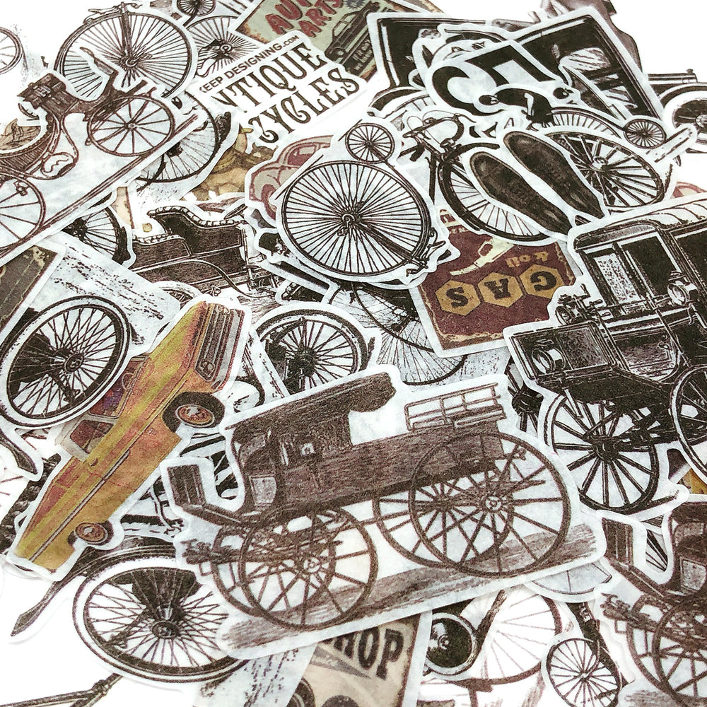 Antique Automobile Decorative Scrapbooking Vintage Washi Stickers (60 stickers)
