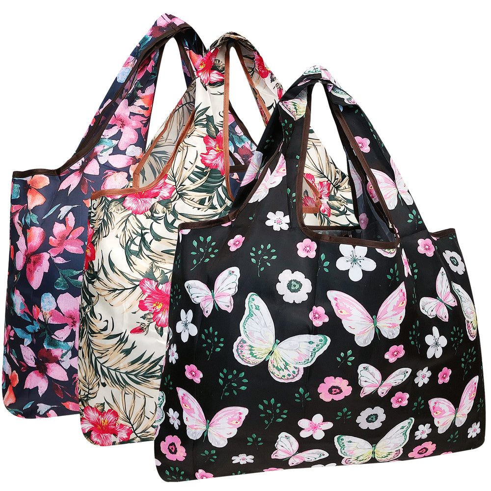 Large Foldable Nylon Reusable Totes Grocery Bags (set of 3)