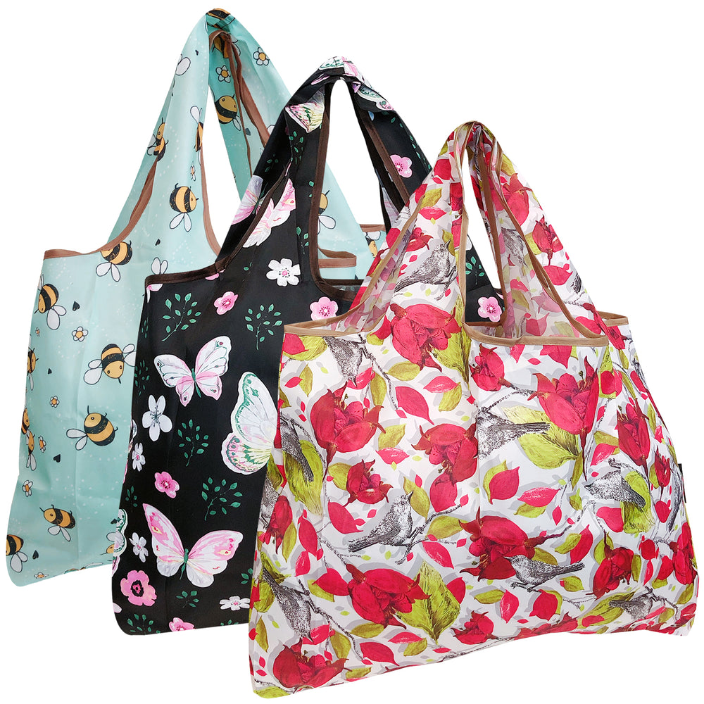 Large Foldable Nylon Reusable Totes Grocery Bags (set of 3)