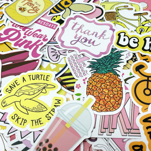 Groovy Pink & Yellow Waterproof Vinyl Stickers (100 stickers)