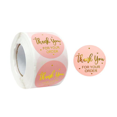 Pink & Gold Thank You for Your Order Sticker Roll 1.5
