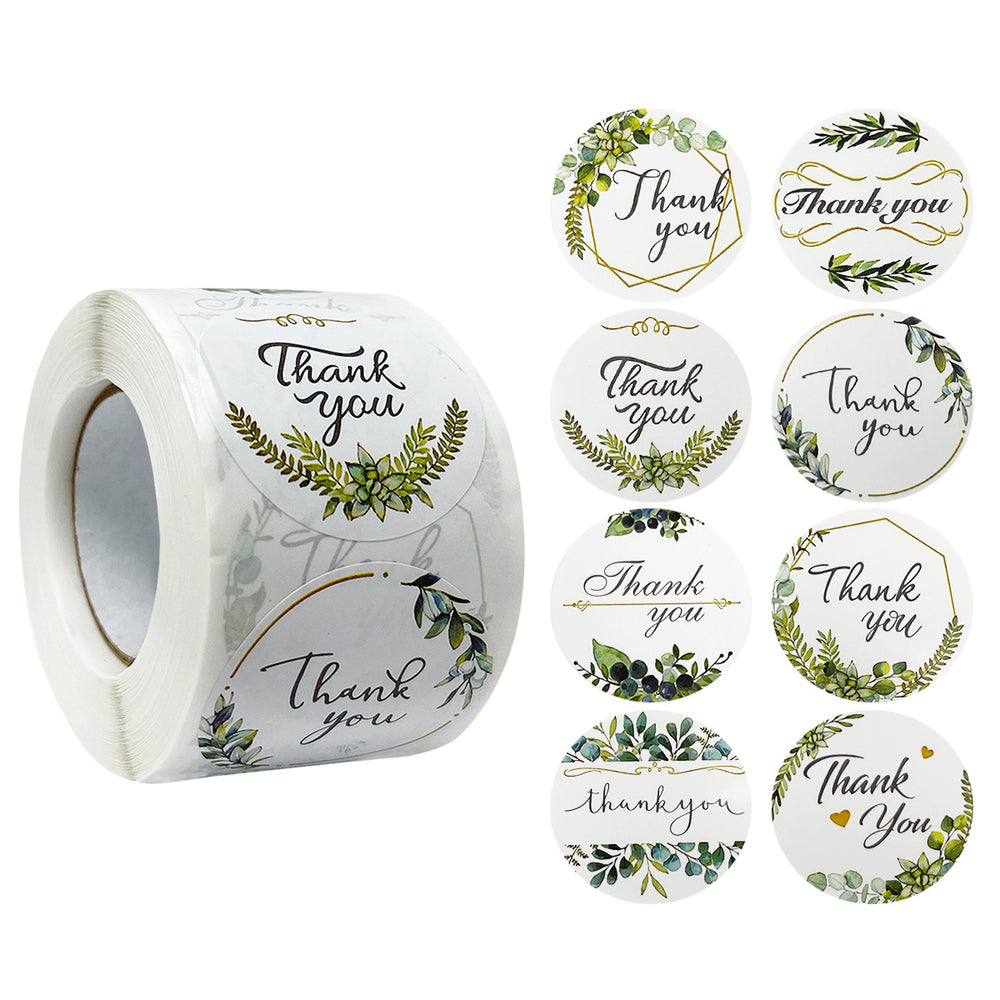 Greenery Thank You Sticker Roll 1.5" Label Stickers (500 stickers)