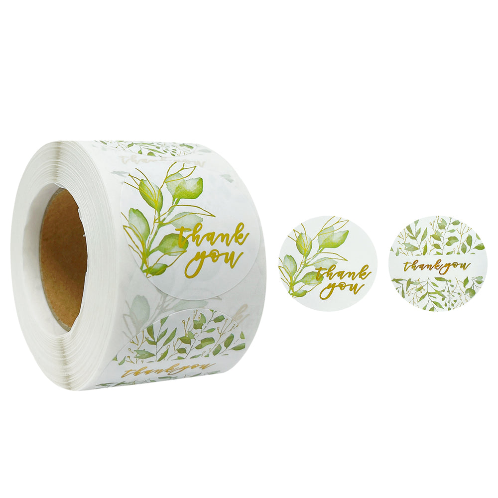 Gold Foil Sprig Thank You Sticker Roll 1.5" Label Stickers (500 stickers)