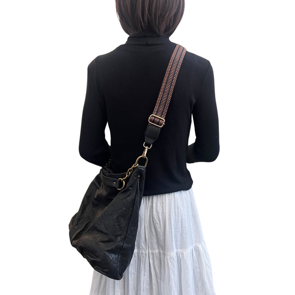 Coffee Faux Leather Tracks Adjustable Bag Strap