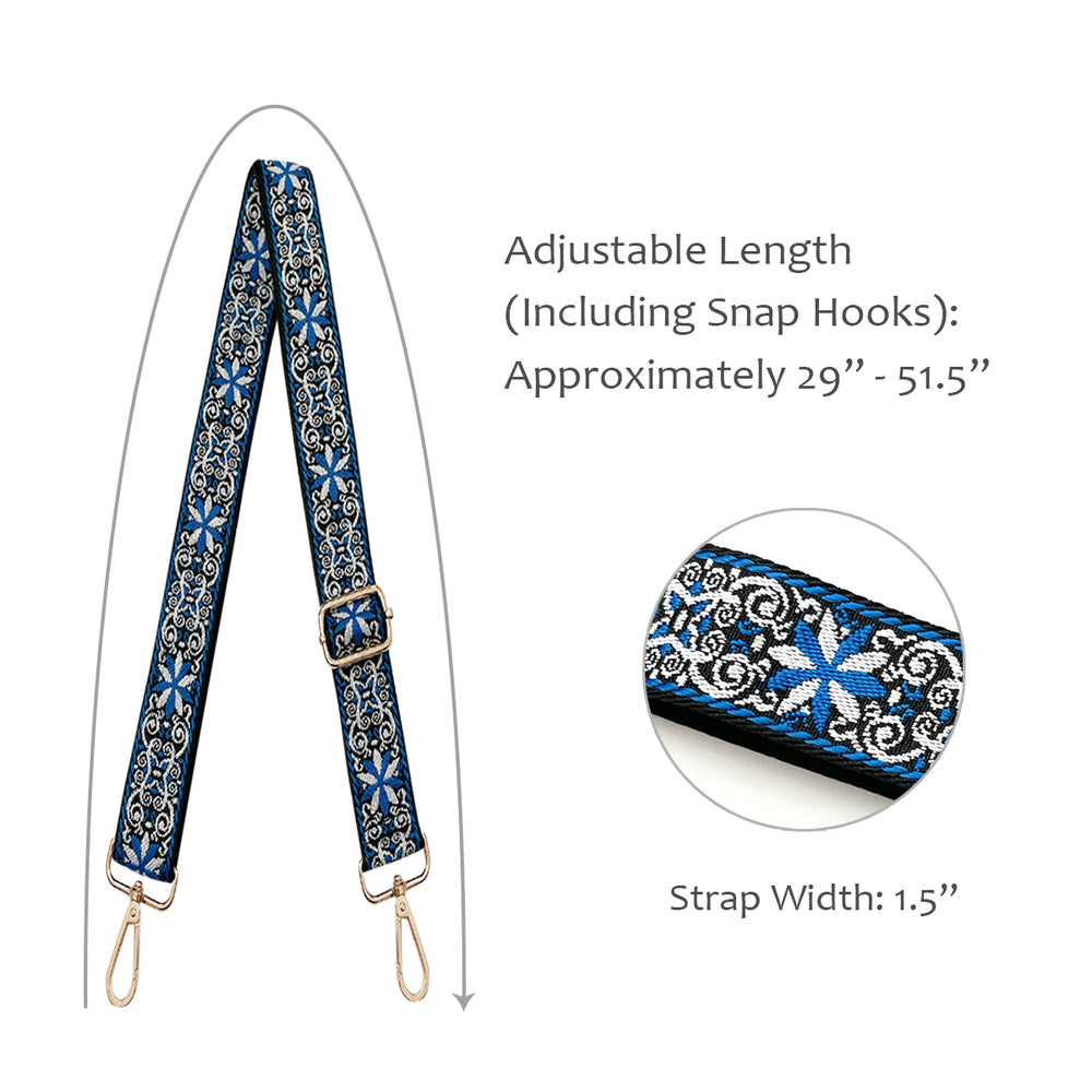 Blue Embroidered Adjustable Bag Strap