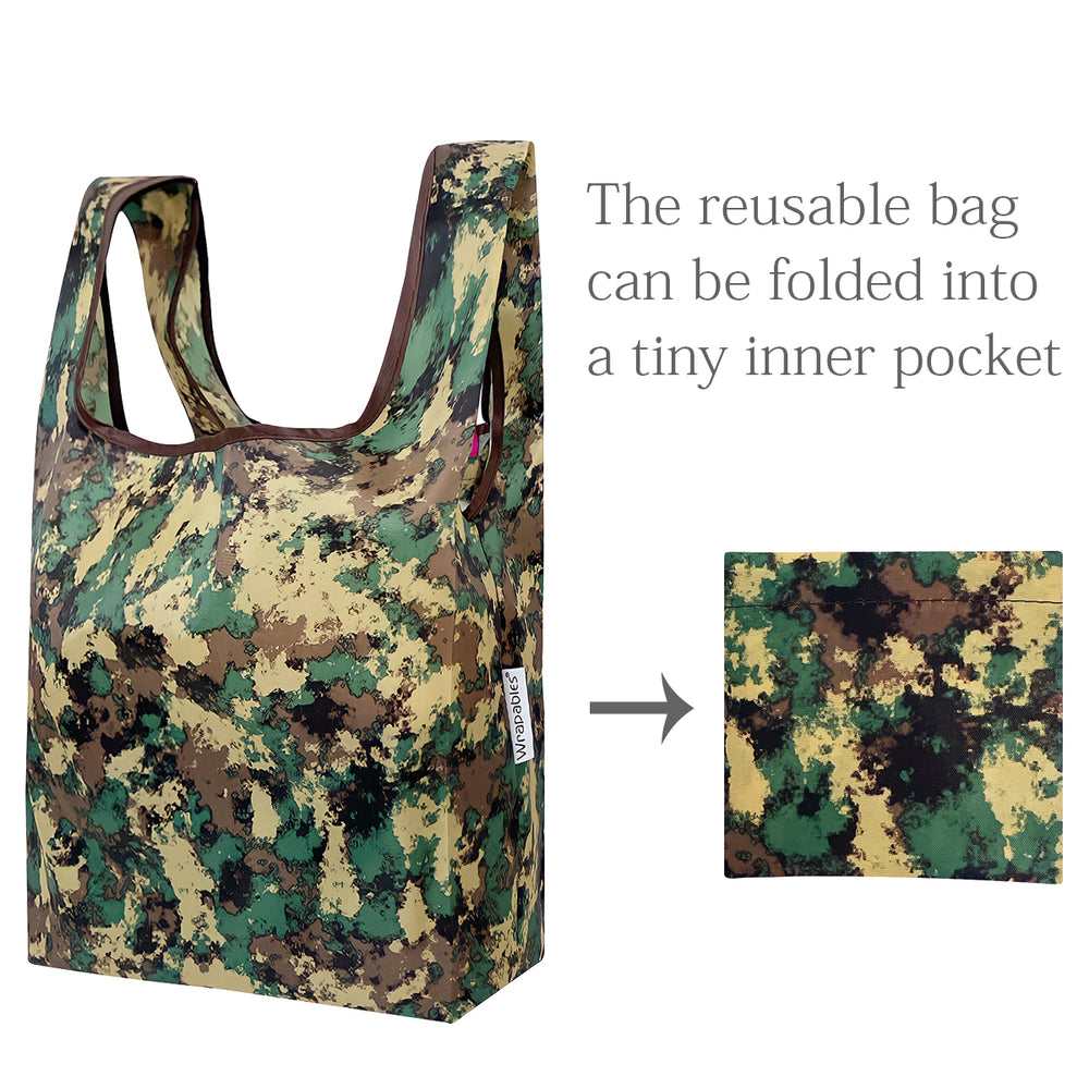 Green Camouflage Nylon Reusable Foldable JoliBag Grocery Bag (set of 2)