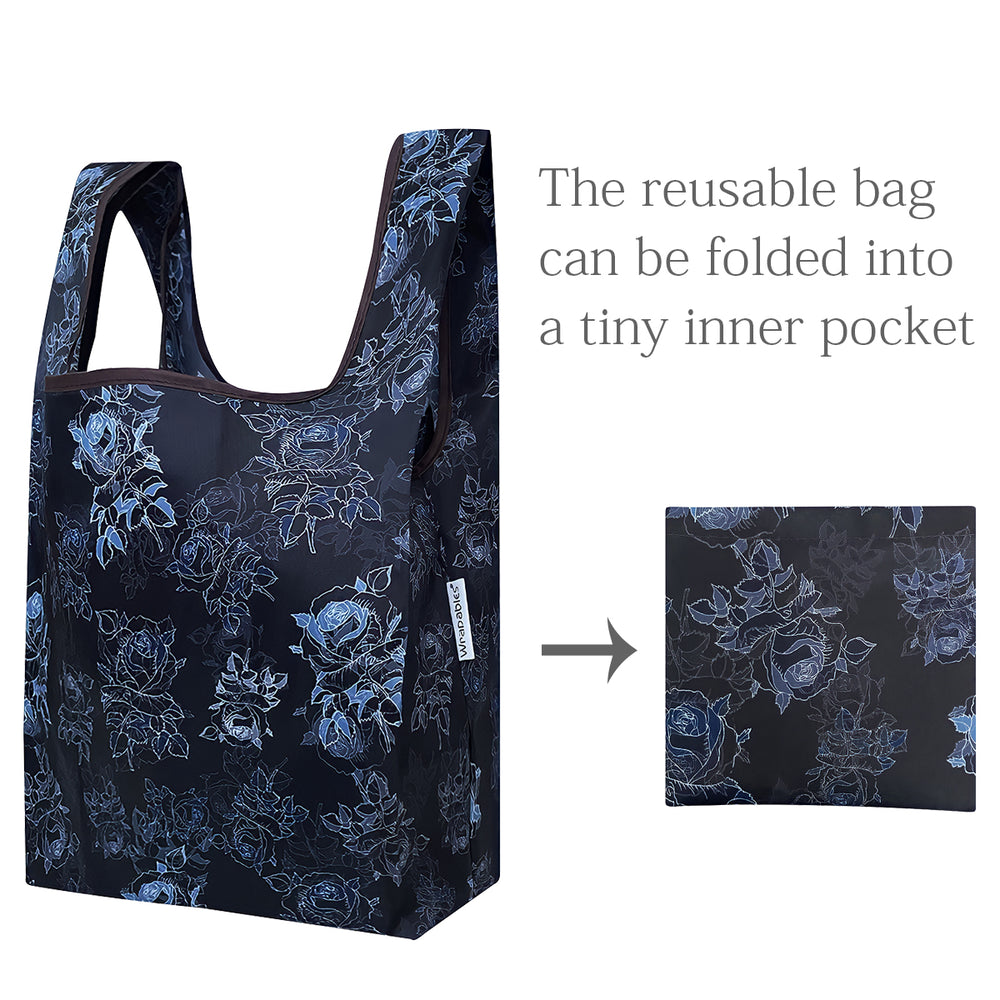 Black Rose Nylon Reusable Foldable JoliBag Grocery Bag (set of 2)
