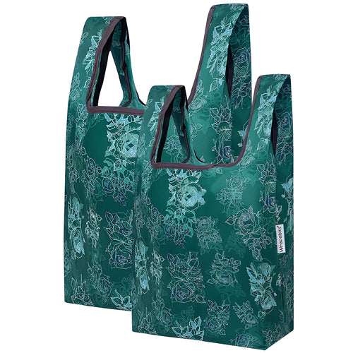 Green Rose Nylon Reusable Foldable JoliBag Grocery Bag (set of 2)