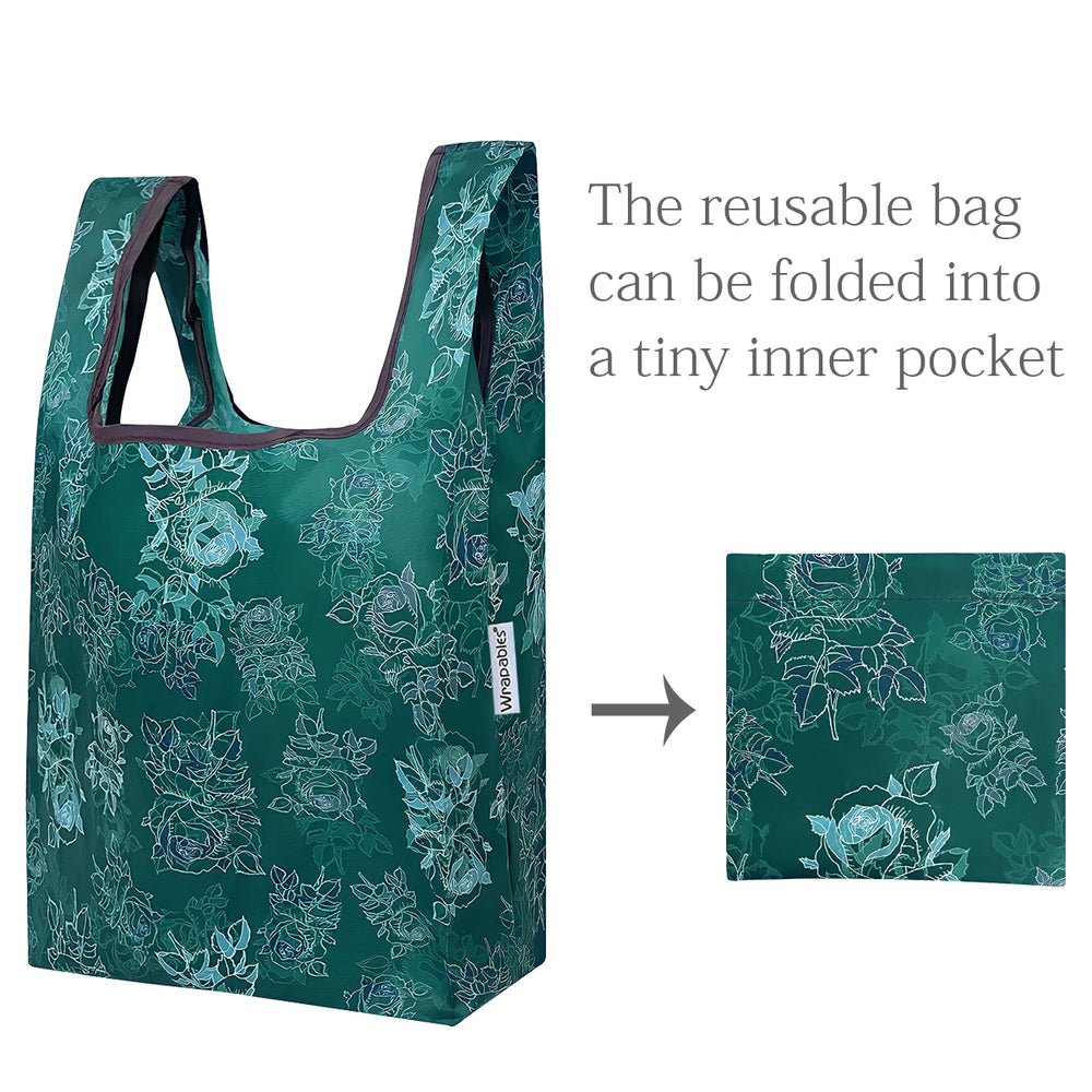 Green Rose Nylon Reusable Foldable JoliBag Grocery Bag (set of 2)