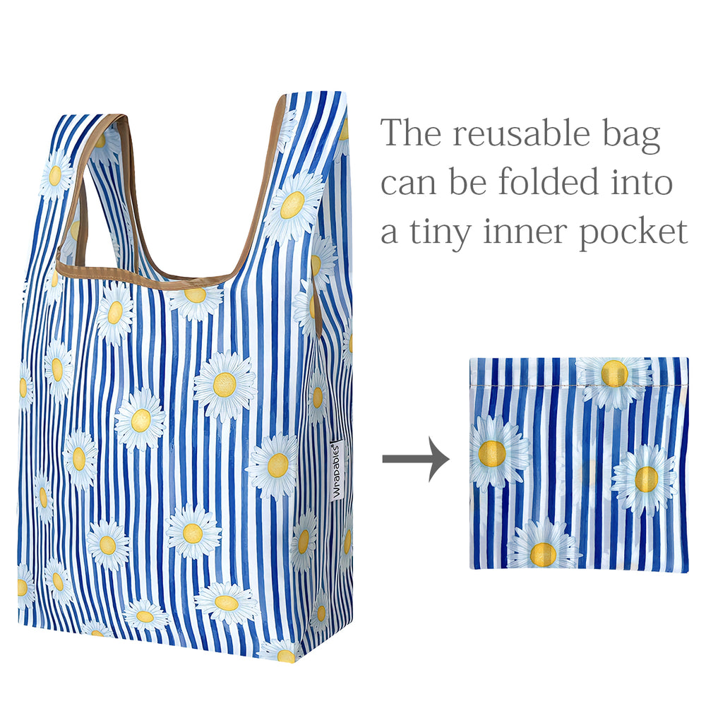 Daisy Stripes Nylon Reusable Foldable JoliBag Grocery Bag (set of 2)