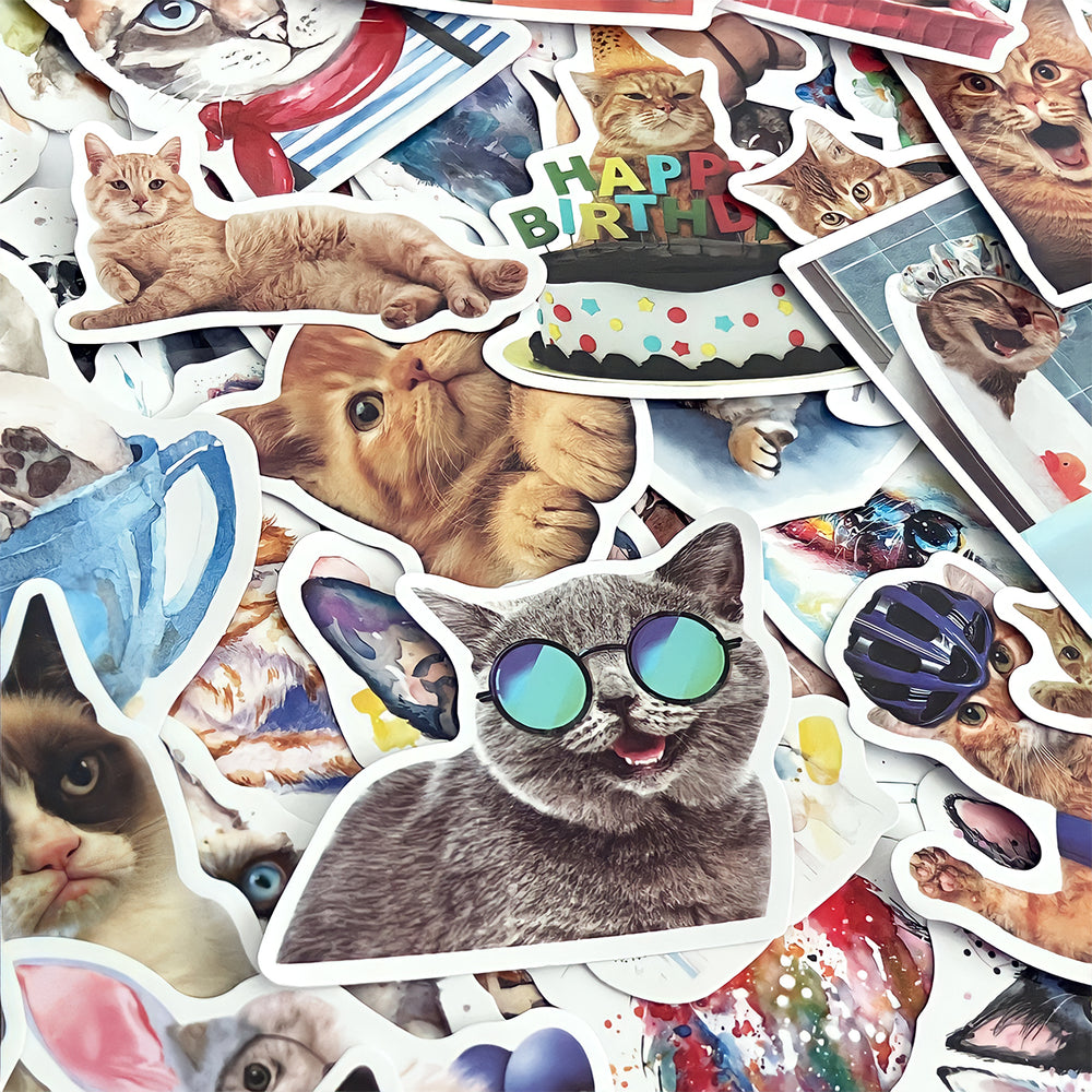 Funny Felines Waterproof Vinyl Stickers (100 stickers)