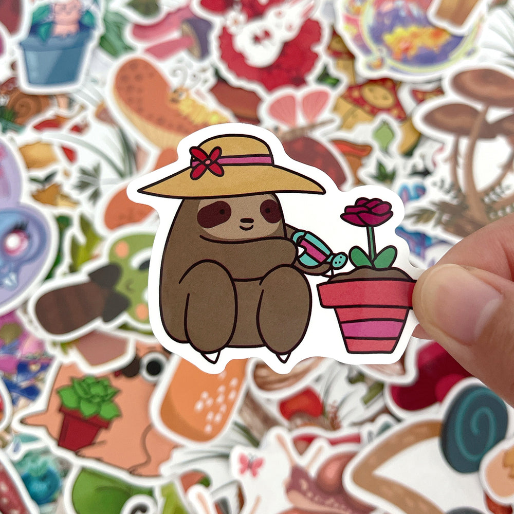 Whimsical Plants & Animals Waterproof Vinyl Stickers (100 stickers)