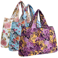 Elegant Bouquet Large Foldable Nylon Reusable Tote Grocery Bags (set of 3)