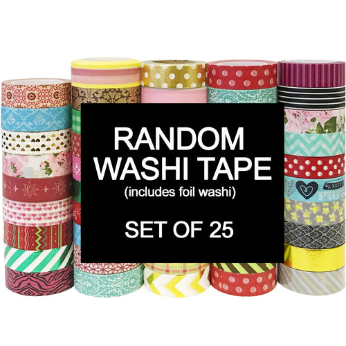 25 Random Washi Tapes, Full Rolls (includes unique patterns, foil & glitter Washi)
